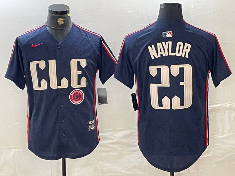 Men Cleveland Indians #23 Naylor Blue City Edition Nike 2024 MLB Jersey style 4